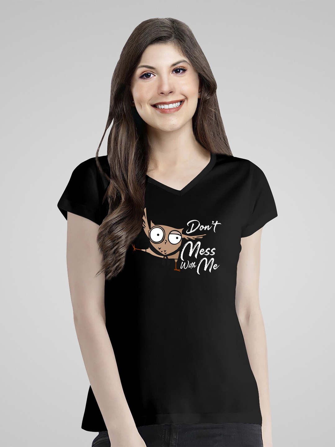 

Pootlu Graphic Printed V-Neck Cotton Regular T-shirt, Black