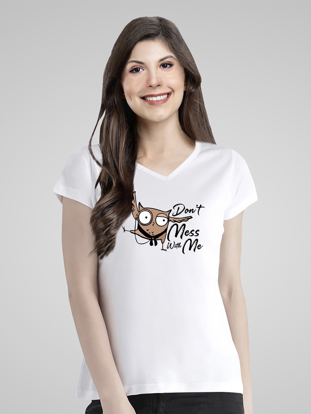 

Pootlu Graphic Printed V-Neck Cotton Regular T-shirt, White