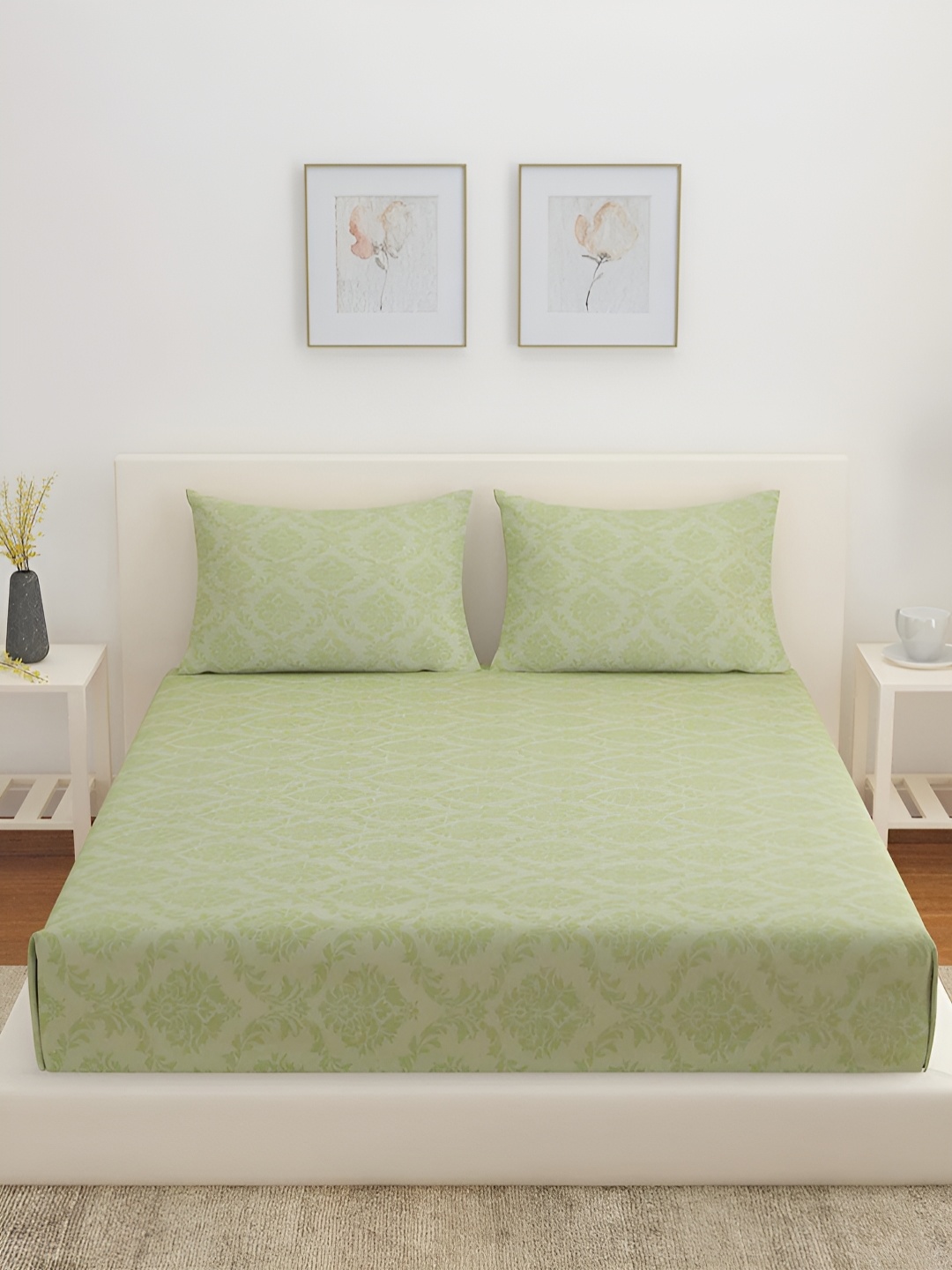 

Athome by Nilkamal Green Ethnic Motifs 210 TC Queen Bedsheet With 2 Pillow Covers