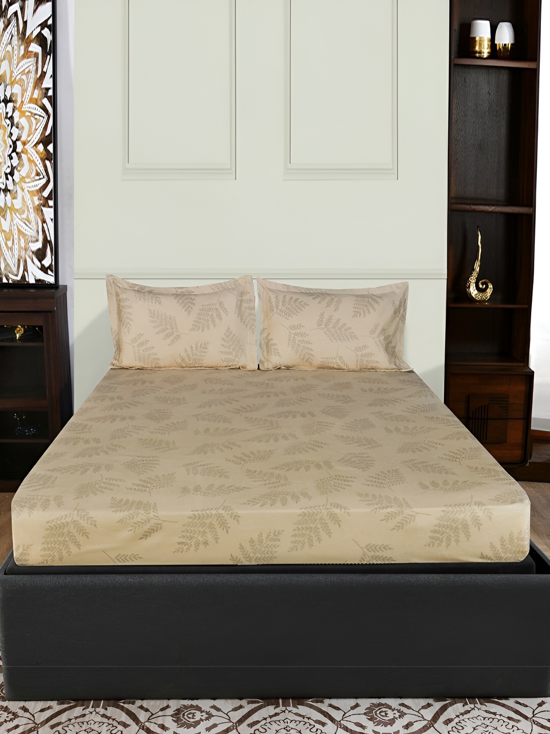 

Athome by Nilkamal Beige & Grey Floral Queen Bedsheet With 2 Pillow Covers