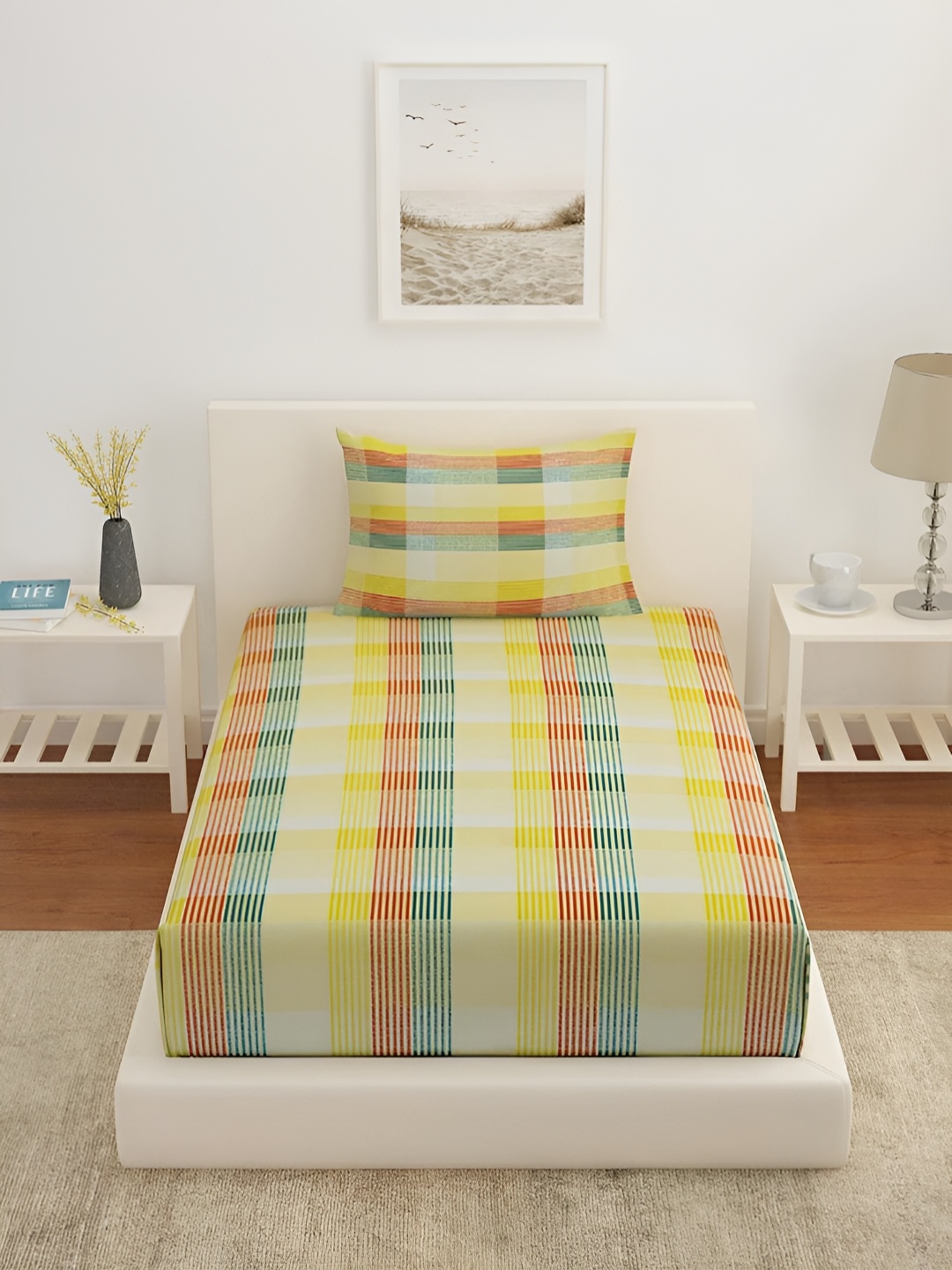 

Athome by Nilkamal Green & Red Geometric 210 TC Single Bedsheet With 1 Pillow Cover