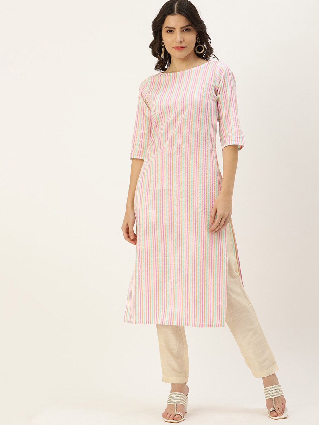 

KALINI Women Flared Sleeves Thread Work Kurta, Multi