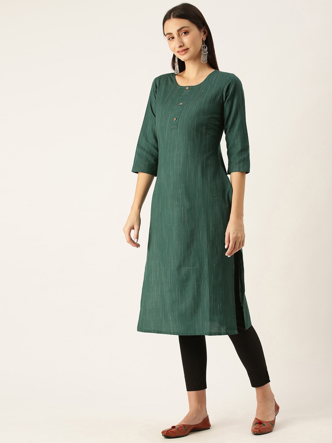 

KALINI Women Keyhole Neck Thread Work Kurta, Green