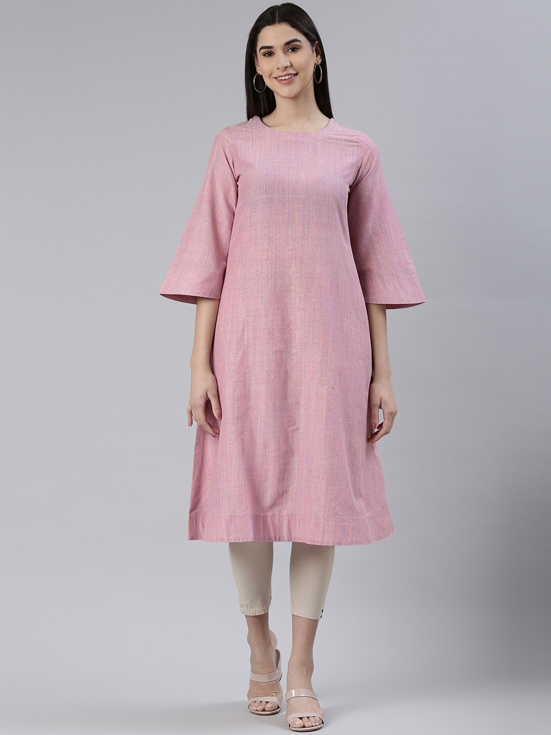 

KALINI Flared Sleeves A-Line Kurta, Pink