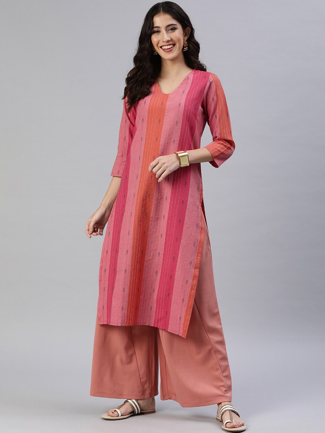 

KALINI Women Striped Flared Sleeves Kurta, Red