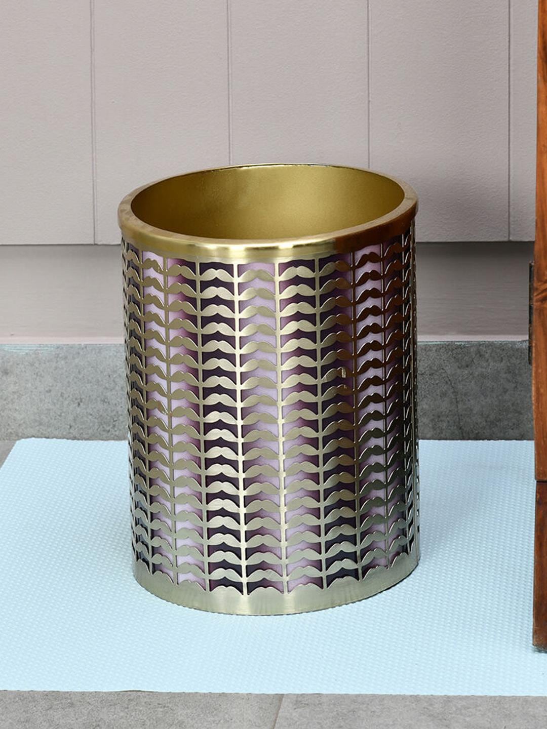 

Athome by Nilkamal Gold Toned Steel Textured Open Dustbin