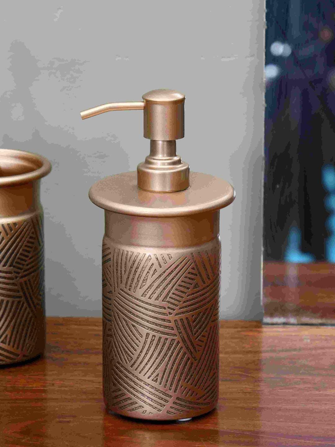 

Athome by Nilkamal Gold Toned Textured Soap Dispenser
