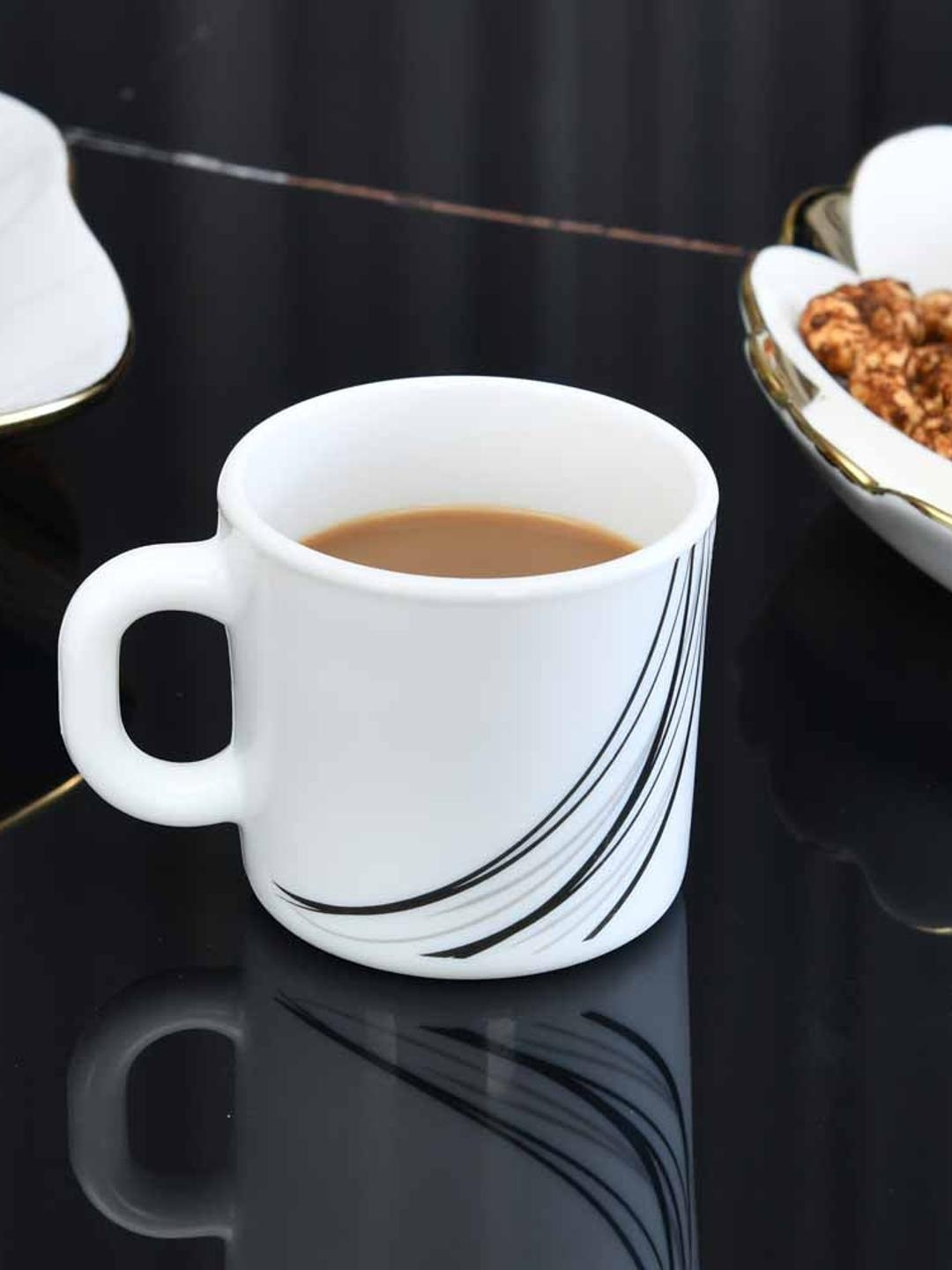 

Athome by Nilkamal White & Black 6 Pieces Printed Opalware Glossy Mugs 180 ml