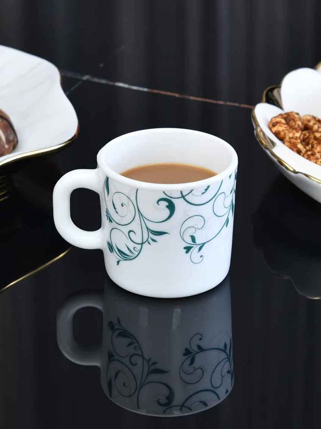 

Athome by Nilkamal Arias Blue Spring White 6 Pieces Printed Opalware Mugs 180 ml Each
