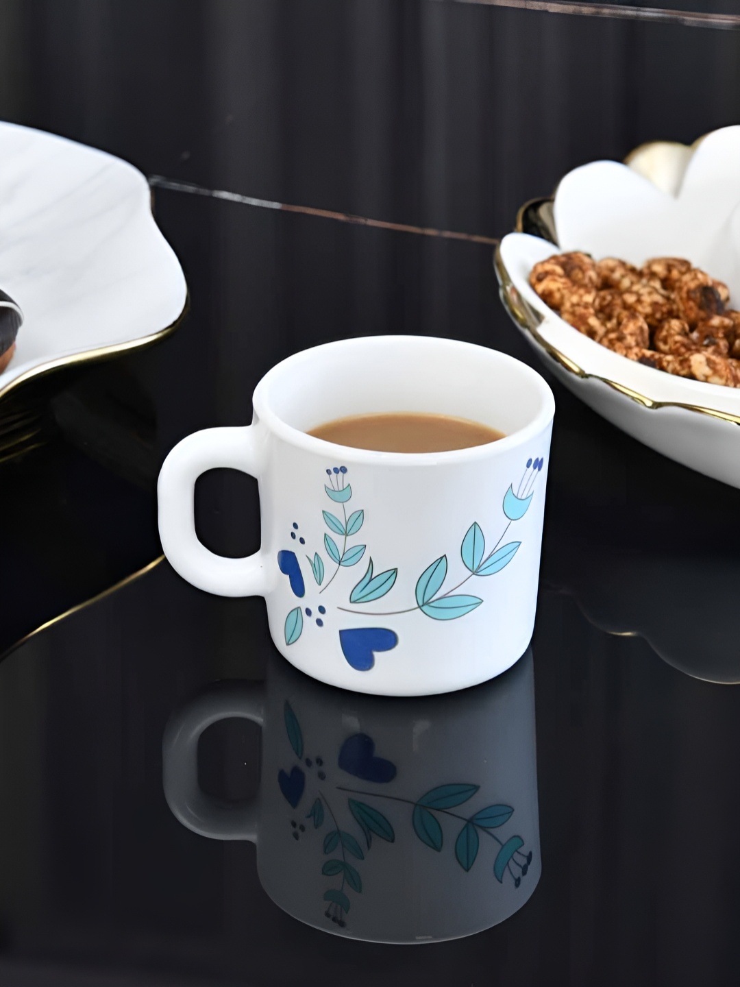 

Athome by Nilkamal Arias Morning Glory Grace White 6 Pcs Floral Opalware Glossy Mugs