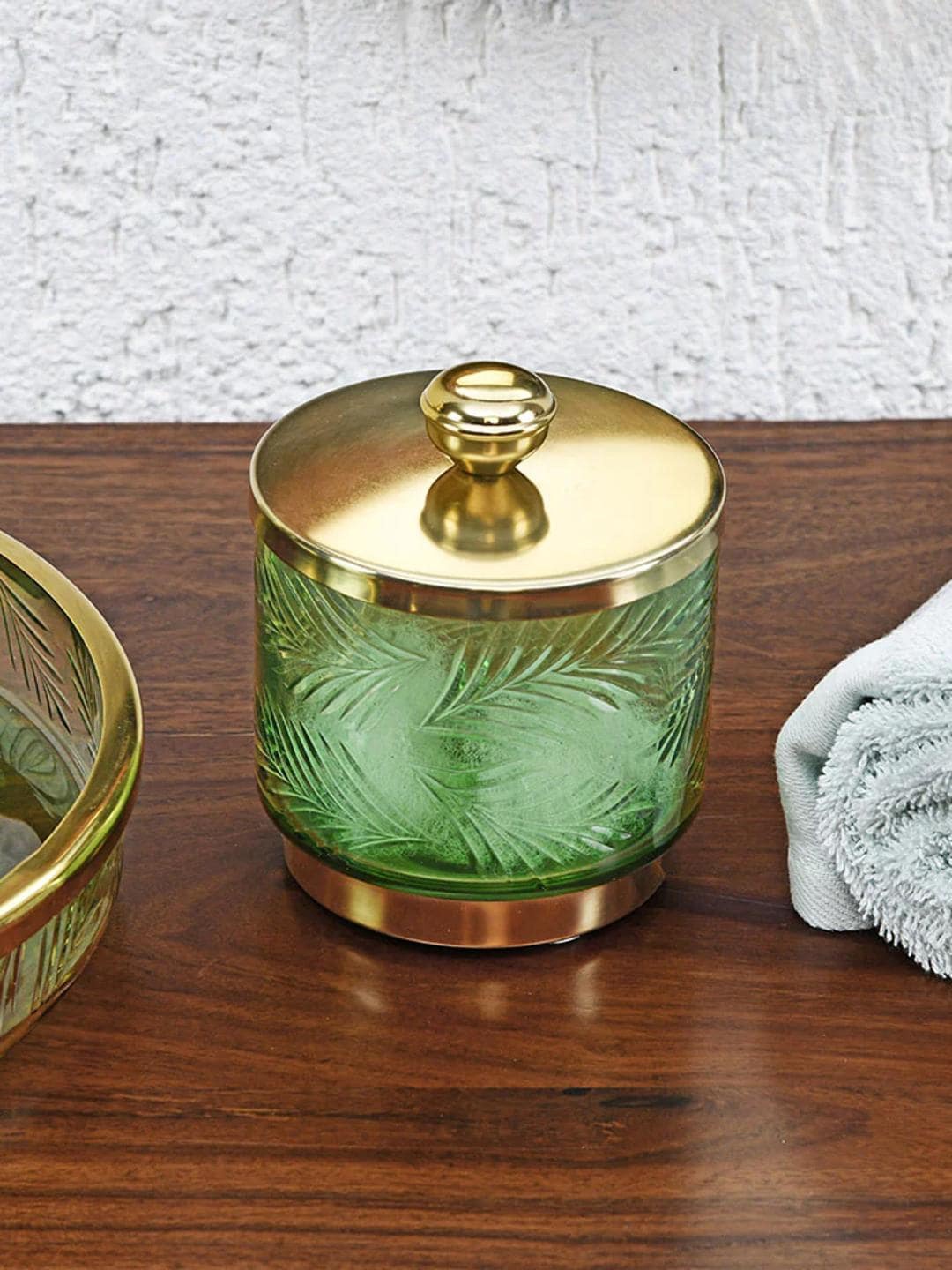 

Athome by Nilkamal Green & Gold-Toned Glass Canister