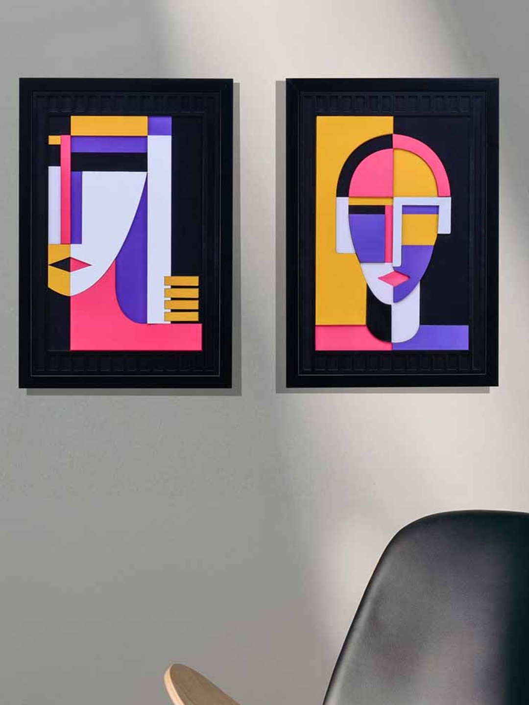 

Athome by Nilkamal Black & Blue 2 Pieces Faces MDF Base 3D Wall Paintings