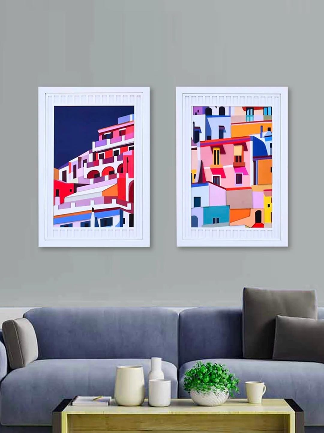 

Athome by Nilkamal Red & Blue 2 Pieces Abstract 3D Wall Paintings