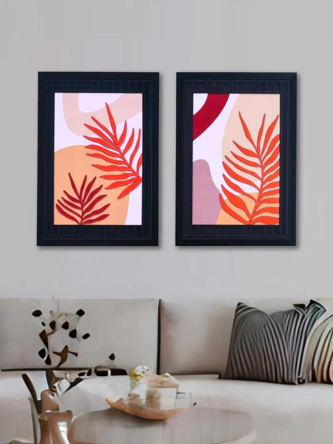 

Athome by Nilkamal Brown 2 Pieces Floral and Botanical Foliage 3D Wall Paintings