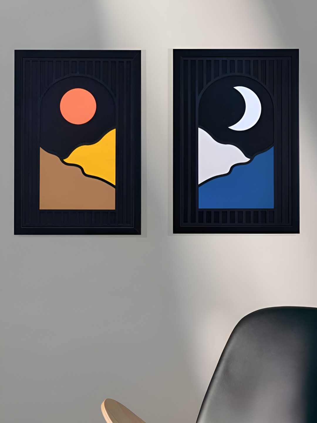 

Athome by Nilkamal Black & Blue 2 Pieces Sun Moon Wall MDF Base 3D Painting