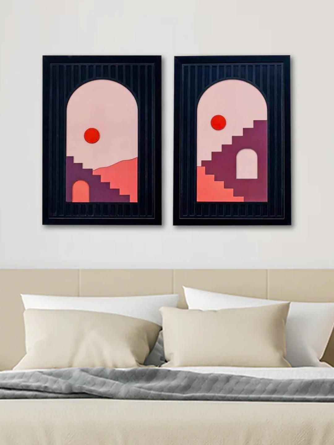 

Athome by Nilkamal Brown & Black 2 Pieces Boho Arch 3D Wall Painting