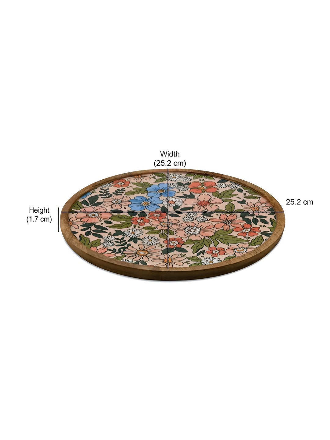 

Athome by Nilkamal Peach-Coloured & Blue Printed Round Wooden Serving Platter 25 cm