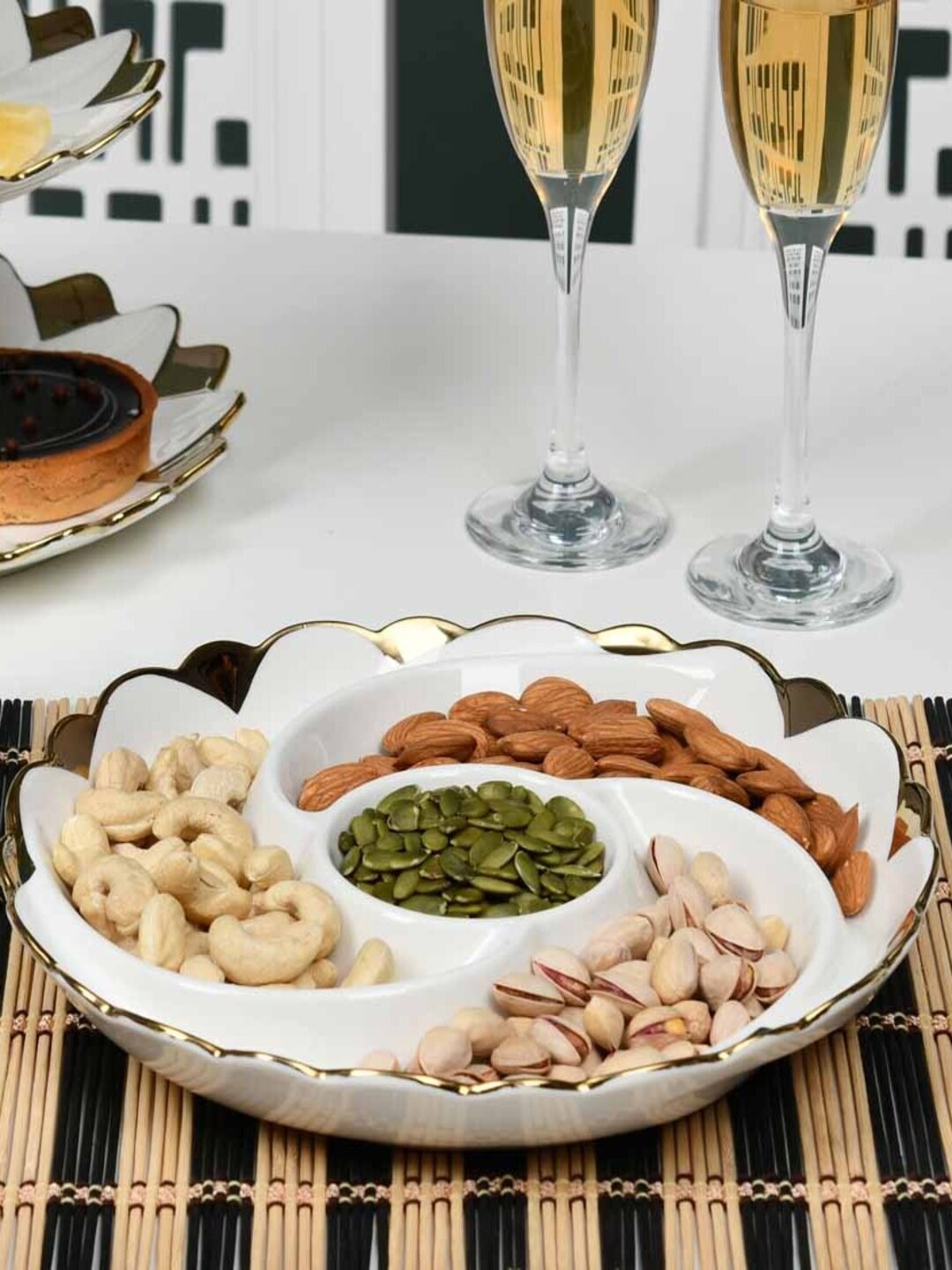 

Athome by Nilkamal White & Beige 4 Compartments Ceramic Serving Platter