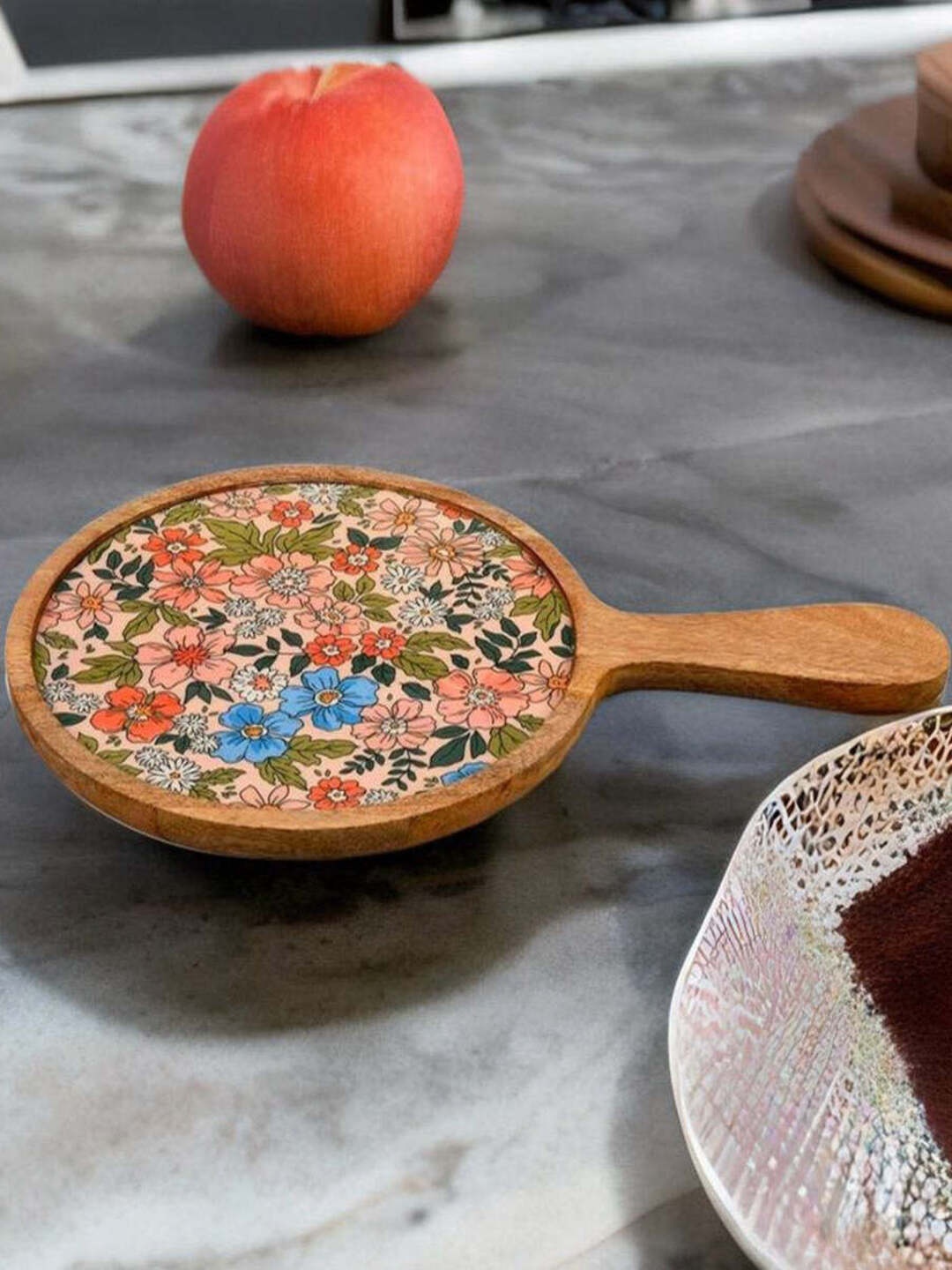 

Athome by Nilkamal Brown & Green Floral Printed Wooden Serving Platter