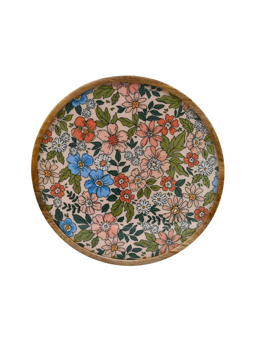 

Athome by Nilkamal Brown & Green Wooden Floral Printed Round Cake Stand