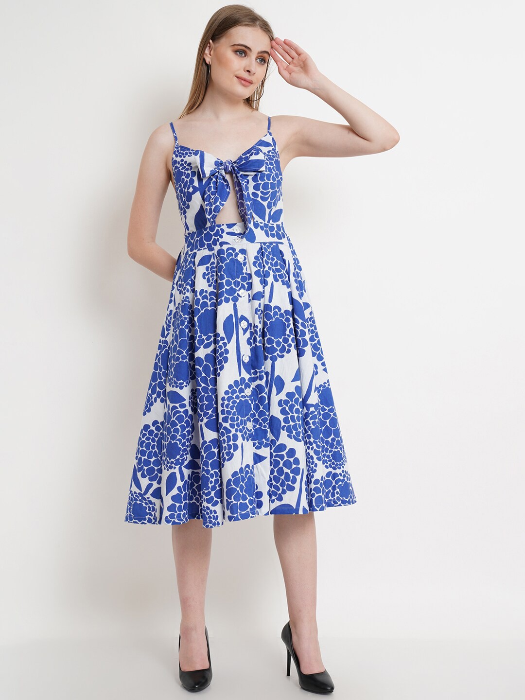

Purple State Floral Print Fit & Flare Midi Dress, Blue