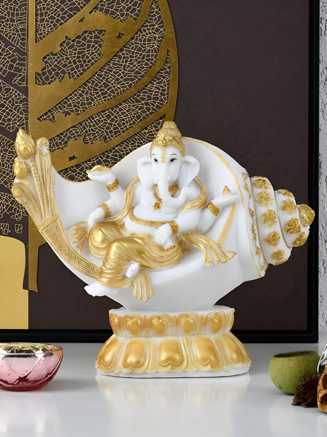 

Athome by Nilkamal White Ganesha On Shankh Idol Showpiece
