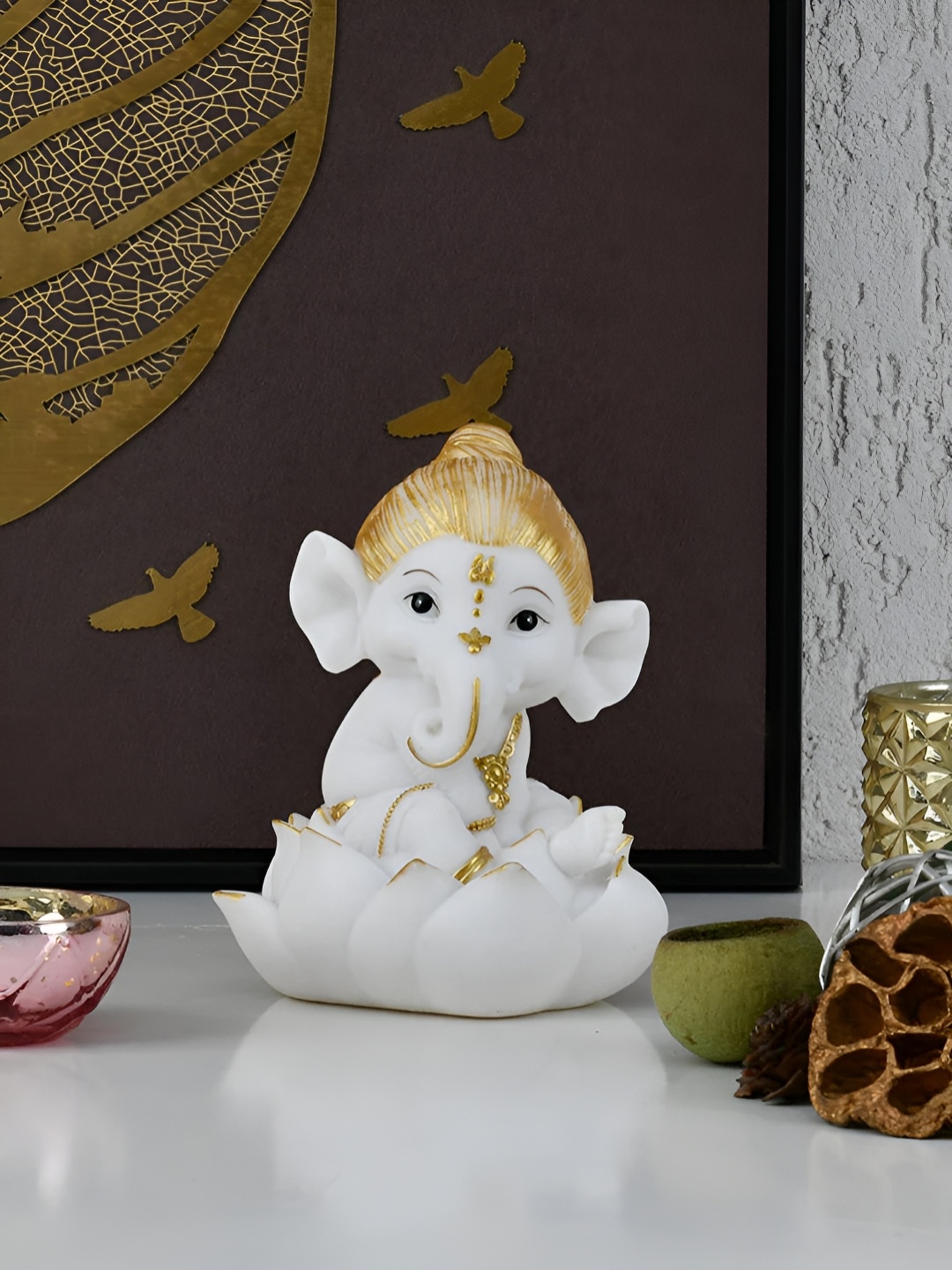 

Athome by Nilkamal White & Gold Toned Lord Ganesha Religious Idol Showpiece