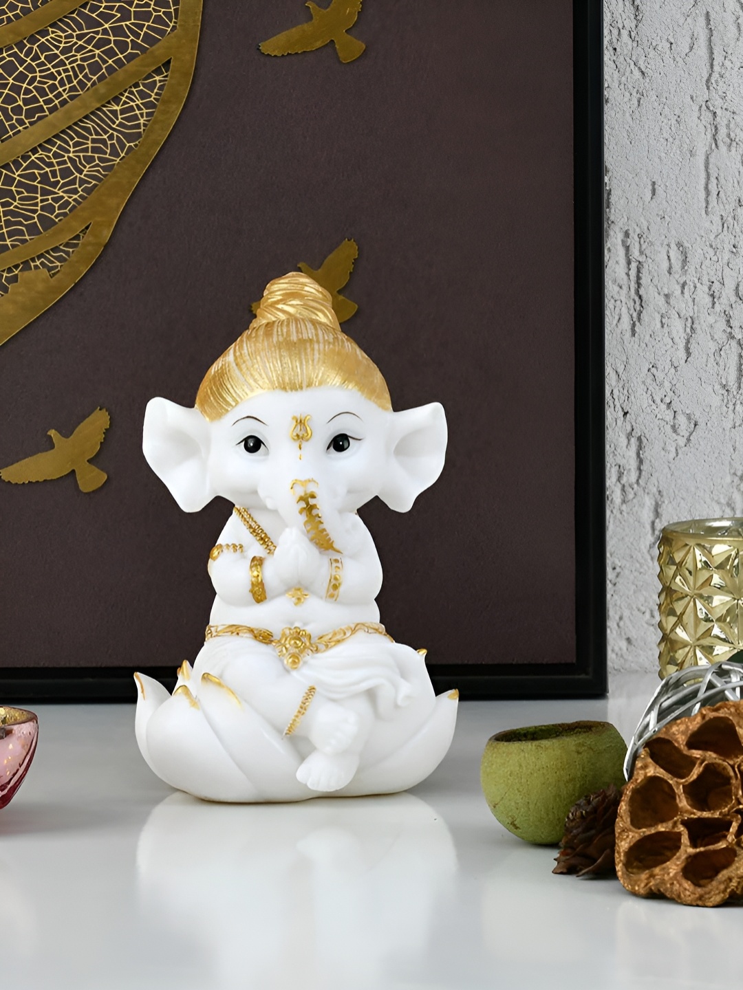 

Athome by Nilkamal White & Gold Toned Lord Ganesha Religious Idol Showpiece