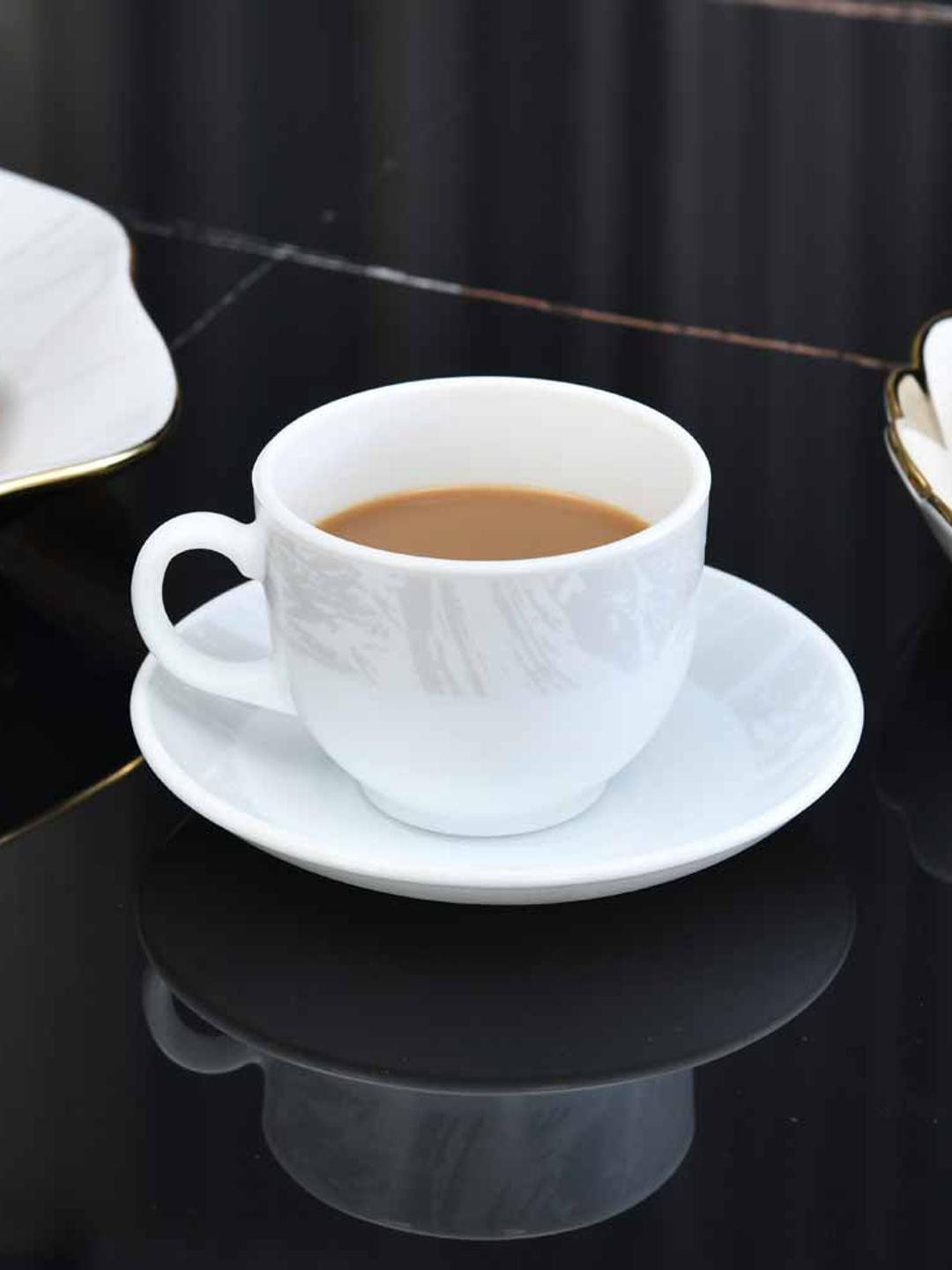 

Athome by Nilkamal Arias Graphite Snow White 12 Pcs Printed Opalware Cups & Saucers