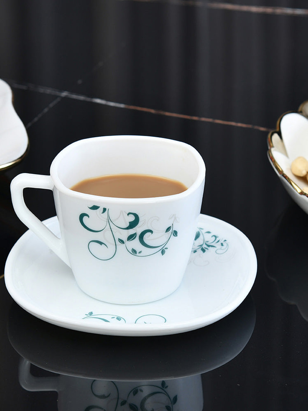 

Athome by Nilkamal 12 Pieces White Opalware Floral Printed Glossy Cups and Saucers 220 ml