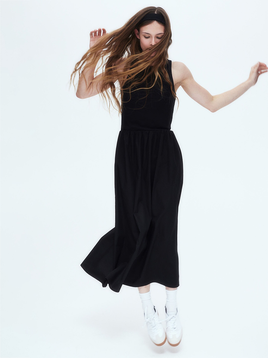 

H&M Poplin-Skirt Ribbed Jersey Dress, Black