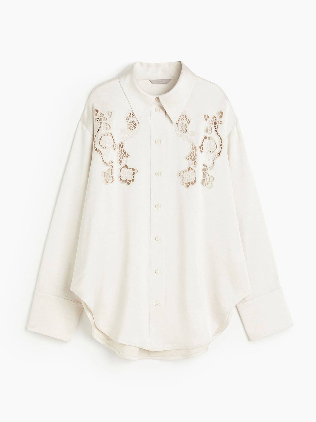 

H&M Women Oversized Embroidered Shirt, Beige