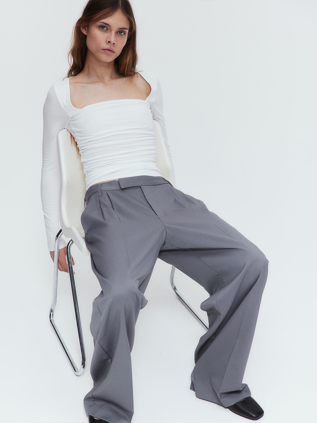 

H&M Gathered Square-Neck Top, White