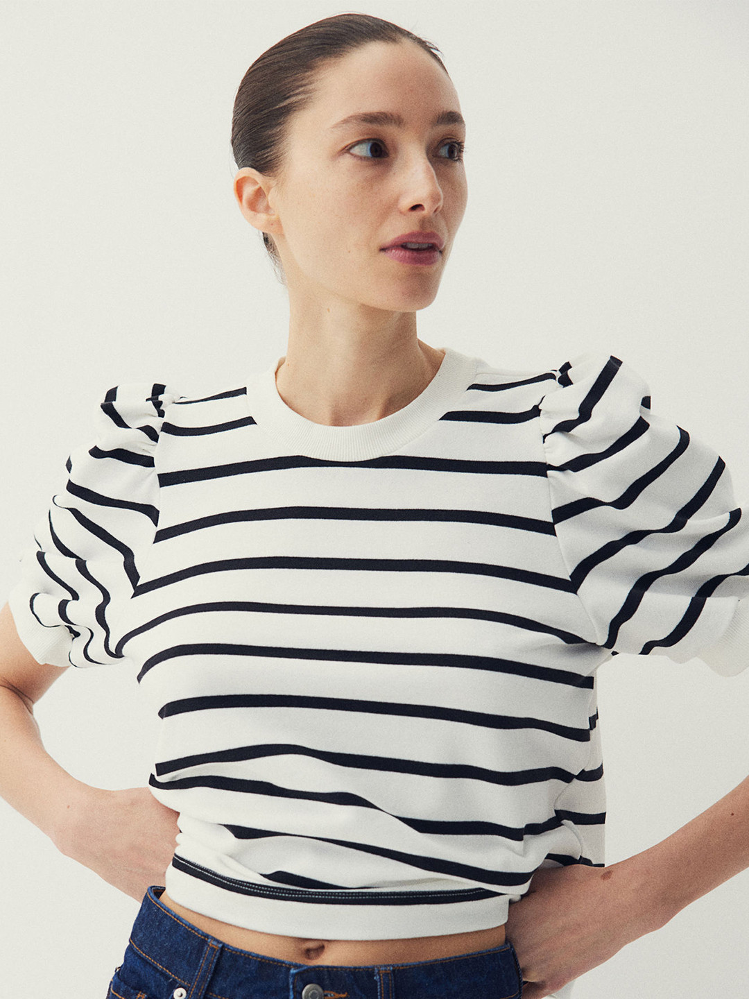 

H&M Pure Cotton Puff Sleeved Top, White