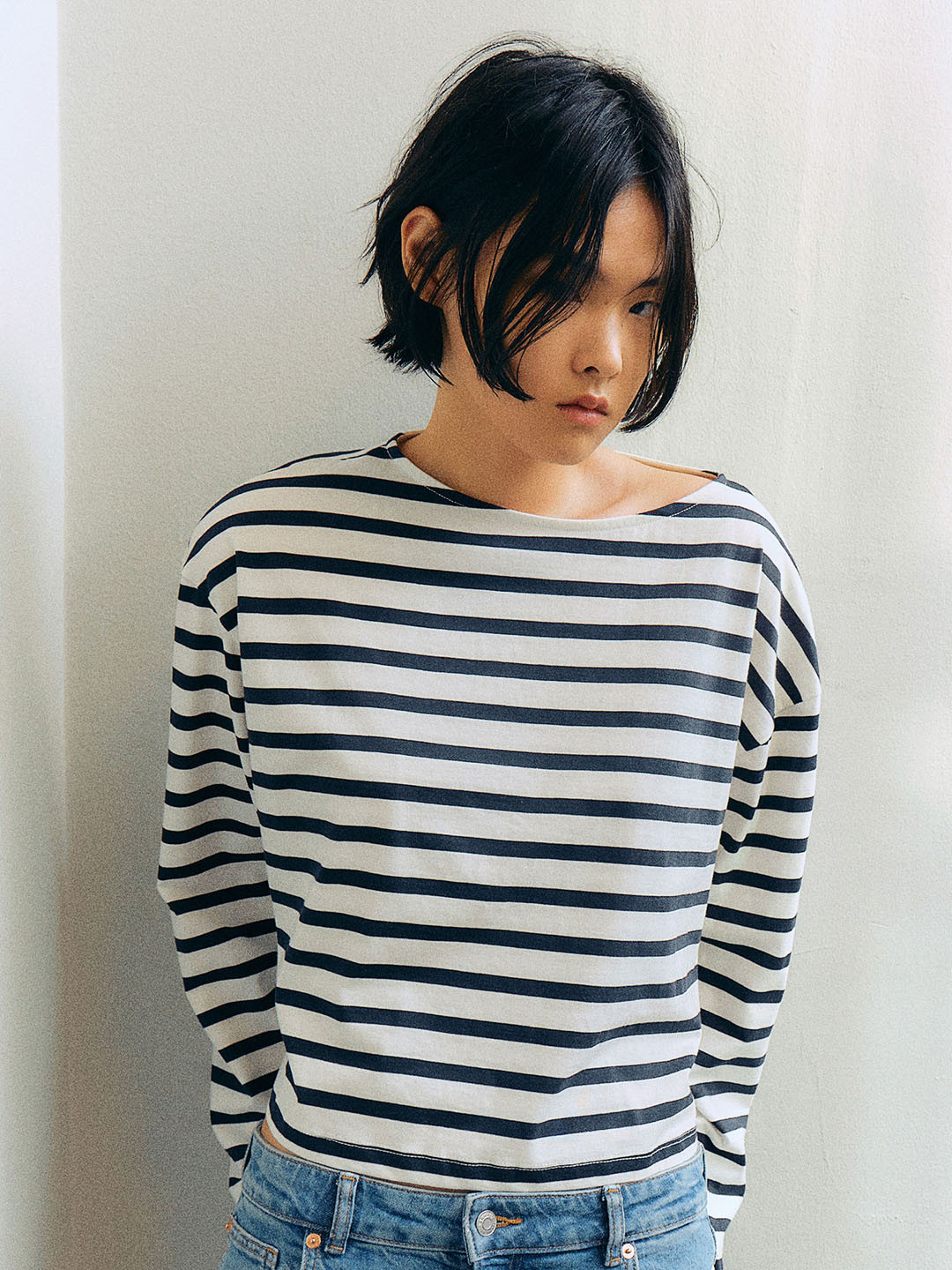 

H&M Pure Cotton Oversized Boat-Neck Top, White