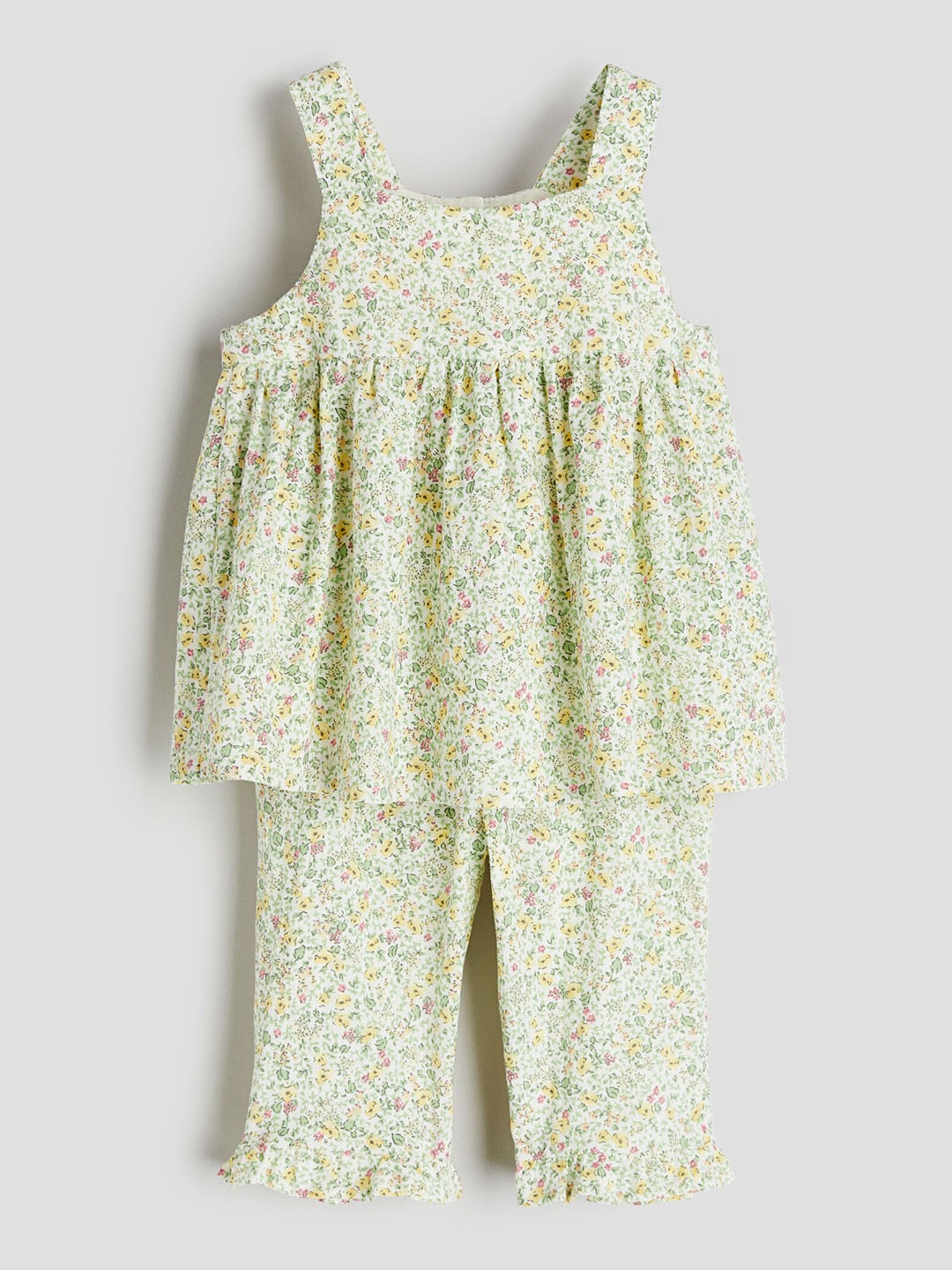 

H&M Infant Girls Pure Cotton 2-Piece Floral-Patterned Set, Green