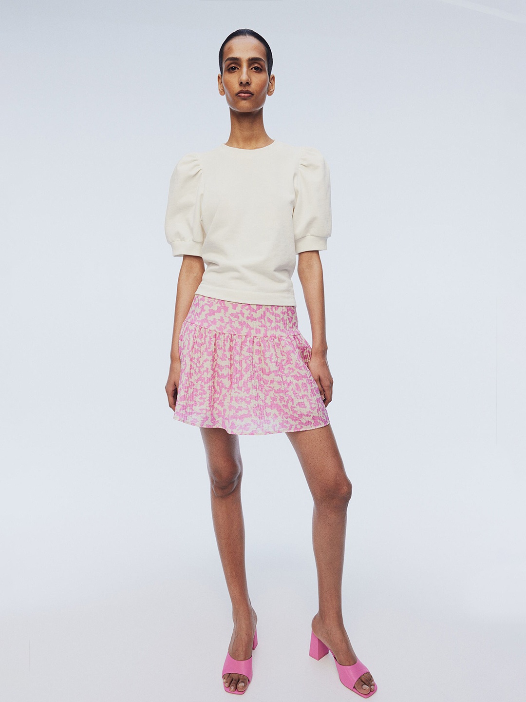 

H&M Pure Cotton Puff-Sleeved Top, White