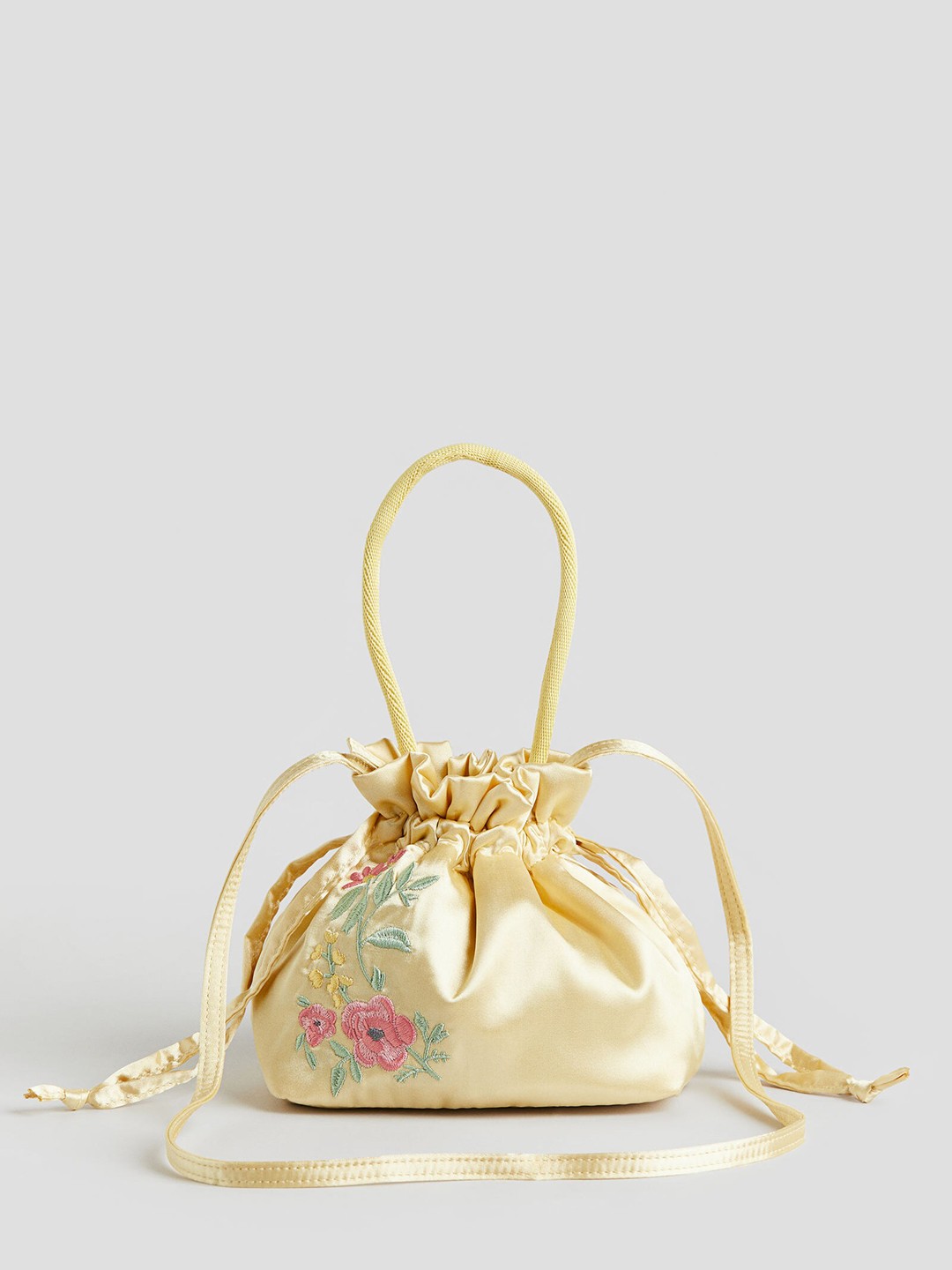 

H&M Girls Embroidered-Motif Satin Bucket Handbags, Yellow
