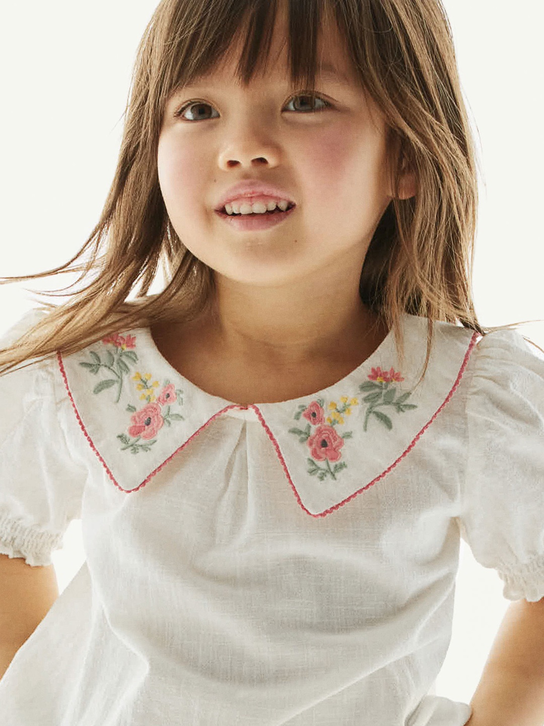 

H&M Girls Pure Cotton Embroidered-Motif Blouse, White