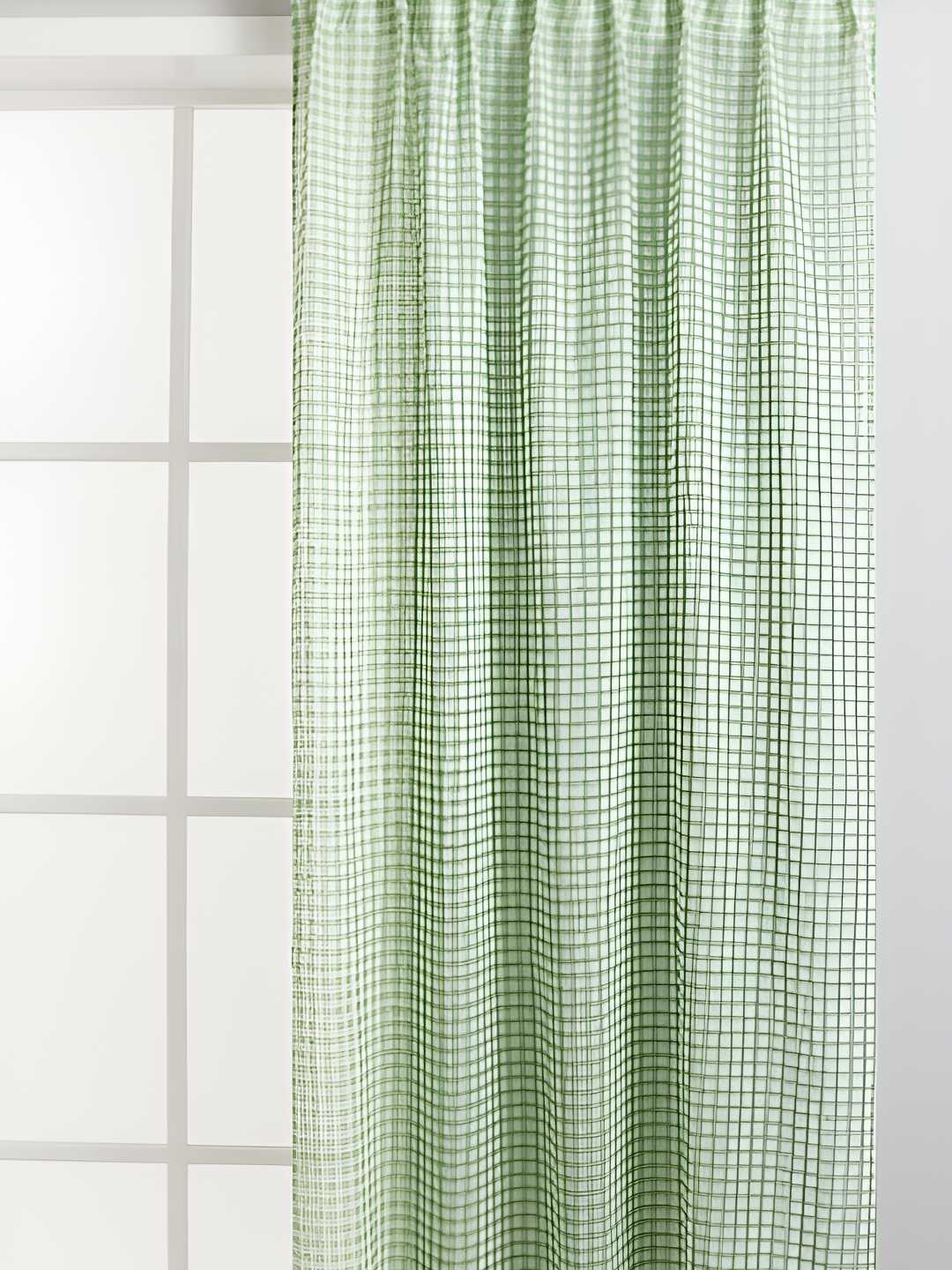 

H&M Green 2-Pack Checked Linen-Blend Curtain Lengths