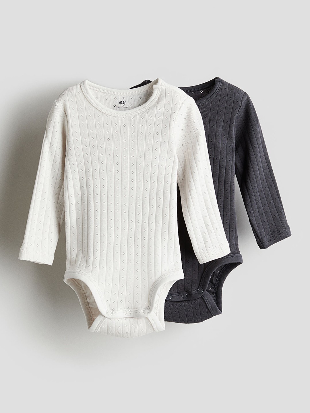 

H&M Infants Boys Pure Cotton 2-Pack Long-Sleeved Bodysuits, Grey