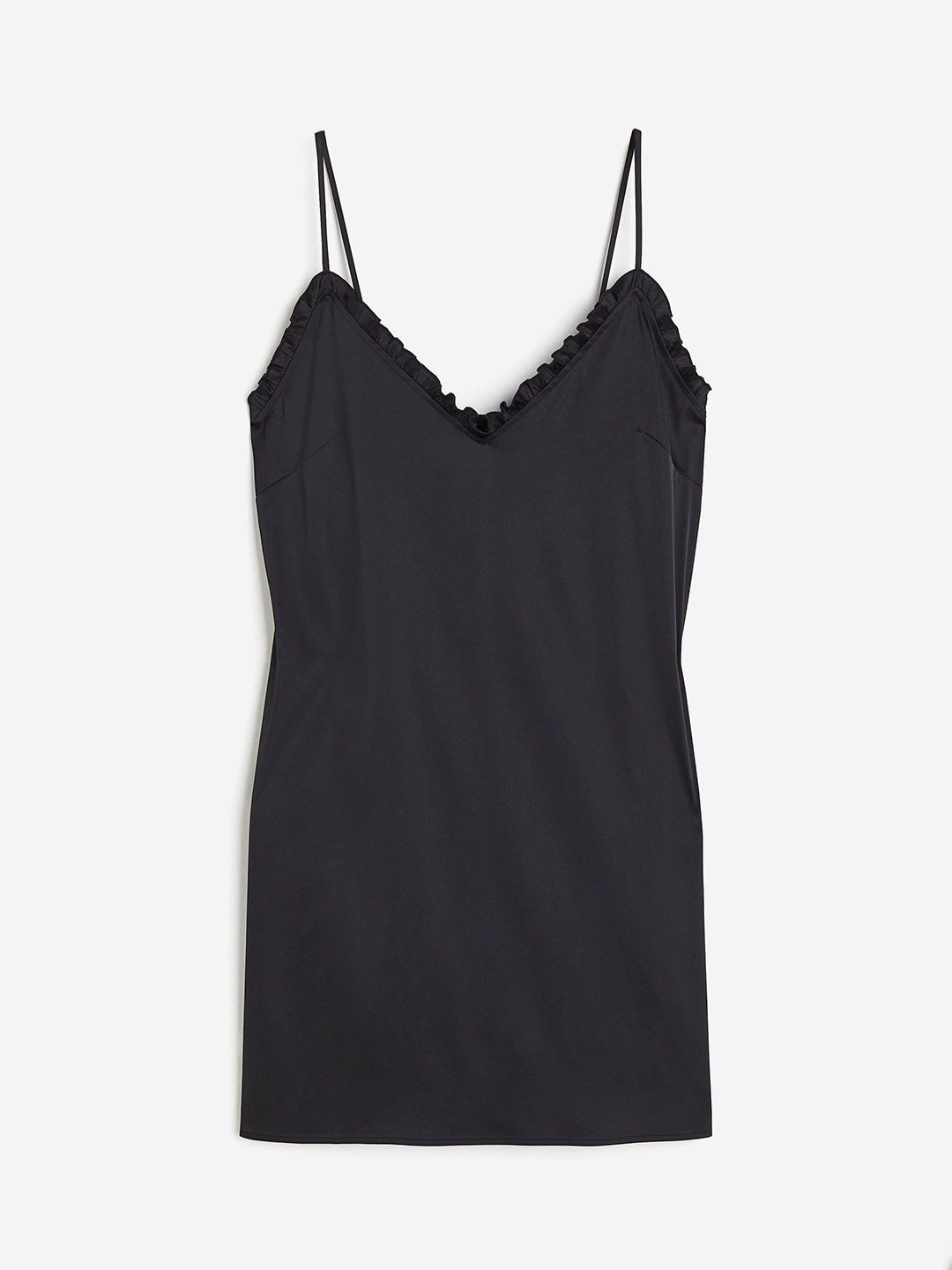 

H&M Women Frill-Trimmed Satin Nightslip, Black