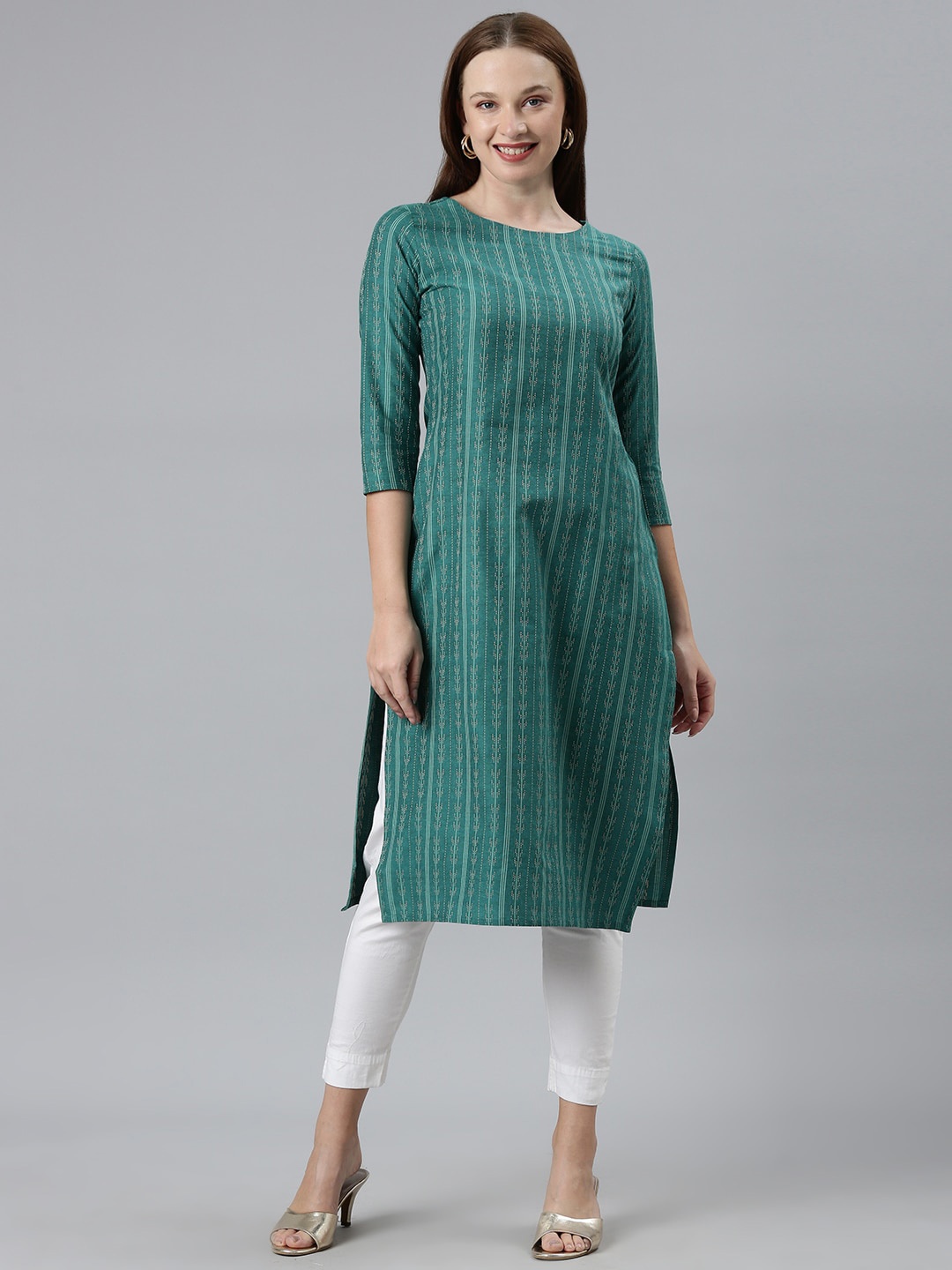 

KALINI Women Thread Work Kurta, Turquoise blue