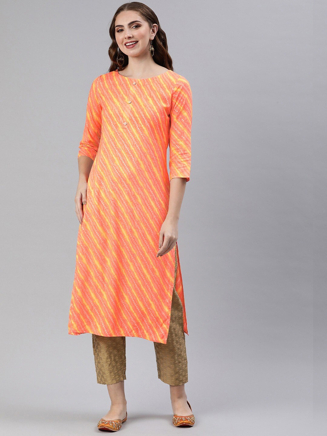 

KALINI Women Striped Gotta Patti Kurta, Orange