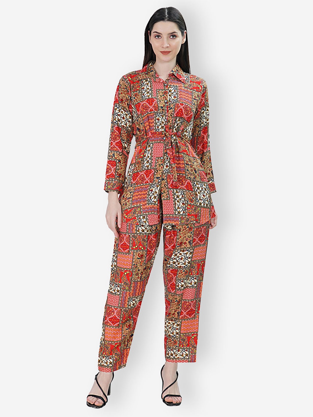 

TEEMOODS Printed Shirt & Trouser, Red