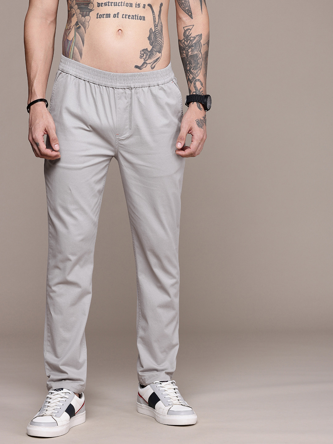 

The Roadster Life Co. Men Pure Cotton Casual Trousers, Grey