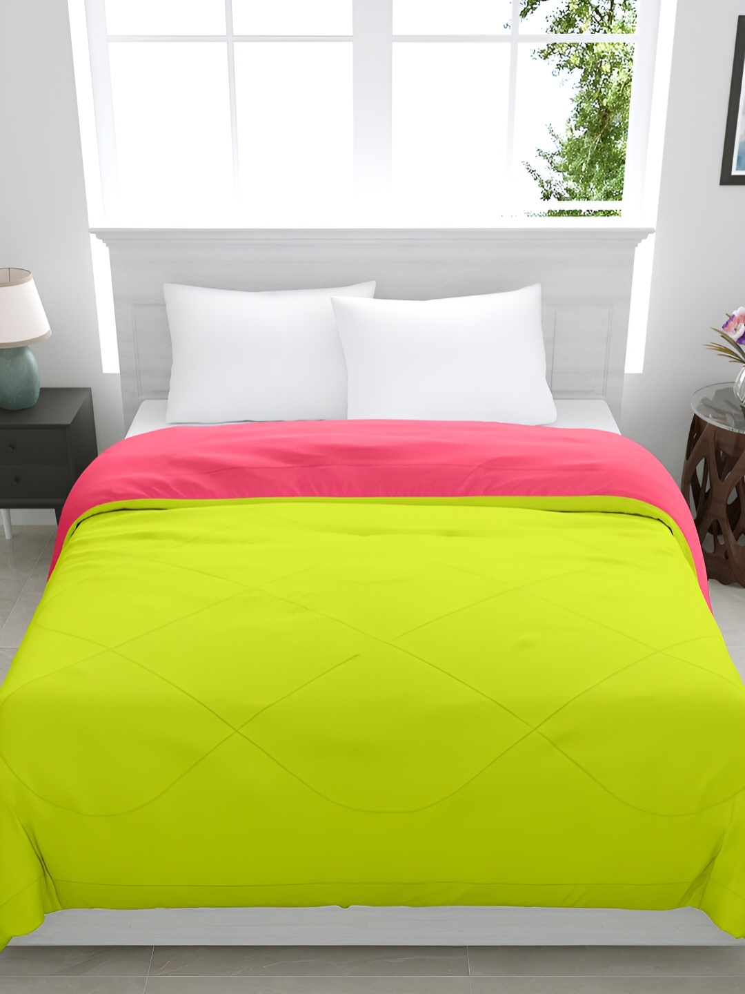 

GYT Pink & Lime Green Microfiber Mild Winter Single Bed Comforter