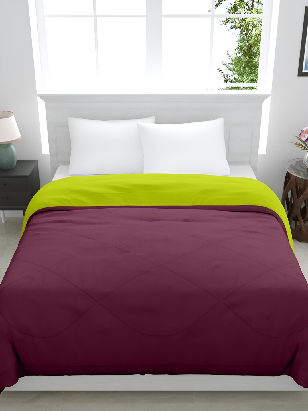 

GYT Maroon & Lime Green Microfiber Mild Winter Single Bed Comforter
