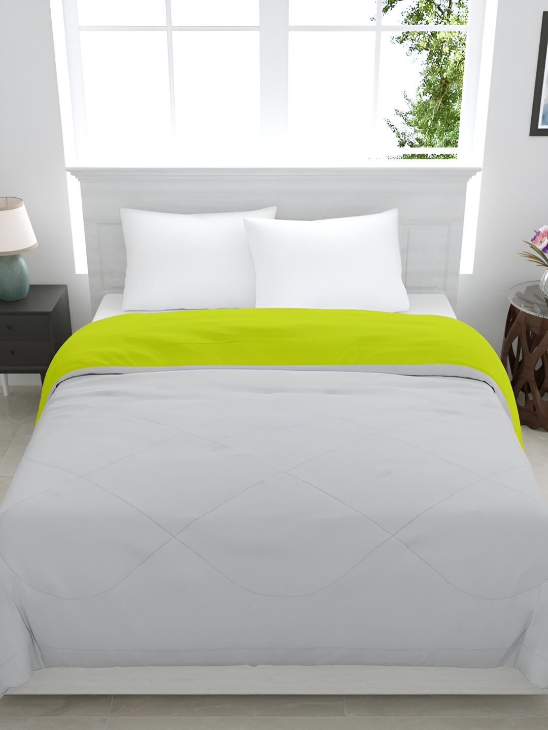 

GYT Grey Melange & Lime Green Microfiber Mild Winter Single Bed Comforter