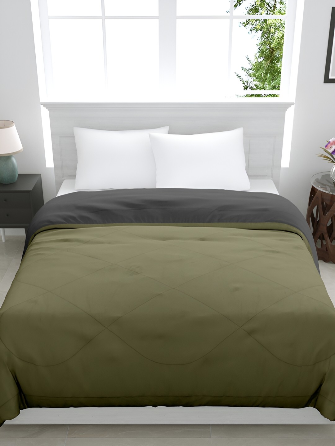 

GYT Olive Green & Grey Microfiber Mild Winter Single Bed Comforter